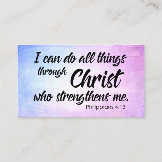 Roze en Blauwe Grunge Philippians 4:13 Manuscript Visitekaartje (Voorkant)