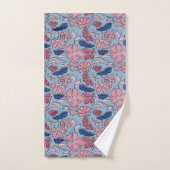 Roze en Blauwe Hand Getrokken Bloemen Block Print Bad Handdoek (Handdoek)