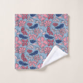 Roze en Blauwe Hand Getrokken Bloemen Block Print Bad Handdoek (Wasdoekje)