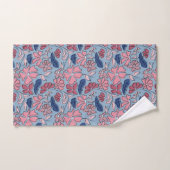 Roze en Blauwe Hand Getrokken Bloemen Block Print Bad Handdoek (Handdoek)