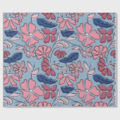 Roze en Blauwe Hand Getrokken Bloemen Block Print Cadeaupapier (Vlak)