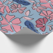 Roze en Blauwe Hand Getrokken Bloemen Block Print Cadeaupapier (Hoek)