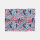 Roze en Blauwe Hand Getrokken Bloemen Block Print Fleece Deken (Voorkant (Horizontaal))