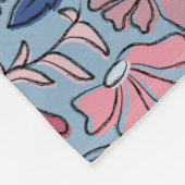 Roze en Blauwe Hand Getrokken Bloemen Block Print Fleece Deken (Hoek)