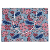 Roze en Blauwe Hand Getrokken Bloemen Block Print Groot Cadeauzakje (Voorkant)