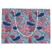 Roze en Blauwe Hand Getrokken Bloemen Block Print Groot Cadeauzakje (Achterkant)