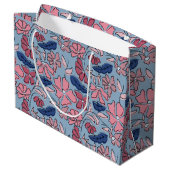 Roze en Blauwe Hand Getrokken Bloemen Block Print Groot Cadeauzakje (Achterkant Gekanteld)