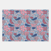Roze en Blauwe Hand Getrokken Bloemen Block Print Inpakpapier Vel (Voorkant 2)