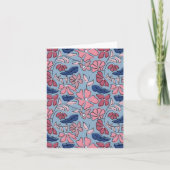 Roze en Blauwe Hand Getrokken Bloemen Block Print Kaart (Voorkant)