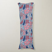 Roze en Blauwe Hand Getrokken Bloemen Block Print Lichaamskussen (Voorkant Verticaal)