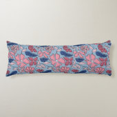 Roze en Blauwe Hand Getrokken Bloemen Block Print Lichaamskussen (Voorkant)