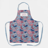 Roze en Blauwe Hand Getrokken Bloemen Block Print Schort (Voorkant)