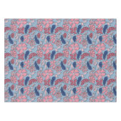 Roze en Blauwe Hand Getrokken Bloemen Block Print Tafelkleed (Voorkant (Horizontaal))