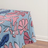 Roze en Blauwe Hand Getrokken Bloemen Block Print Tafelkleed (Voorbeeld)