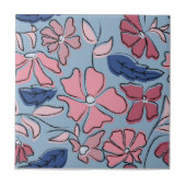 Roze en Blauwe Hand Getrokken Bloemen Block Print Tegeltje (Voorkant)