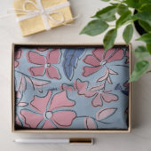 Roze en Blauwe Hand Getrokken Bloemen Block Print Tissuepapier (Geschenk)