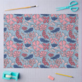 Roze en Blauwe Hand Getrokken Bloemen Block Print Tissuepapier (Craft)