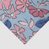 Roze en Blauwe Hand Getrokken Bloemen Block Print Tissuepapier (Detail)