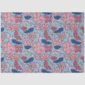 Roze en Blauwe Hand Getrokken Bloemen Block Print Tissuepapier (Voorkant)