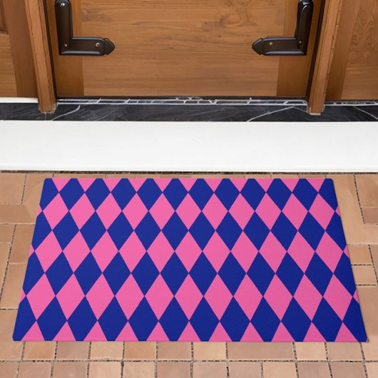 Roze en blauwe harlekijn geruit ontwerp deurmat