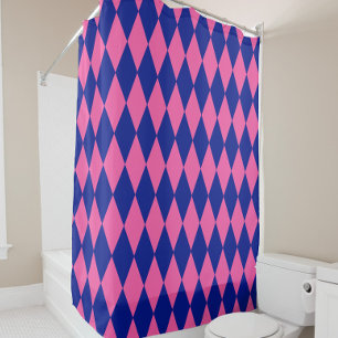Roze en blauwe harlekijn geruite ontwerp douchegordijn
