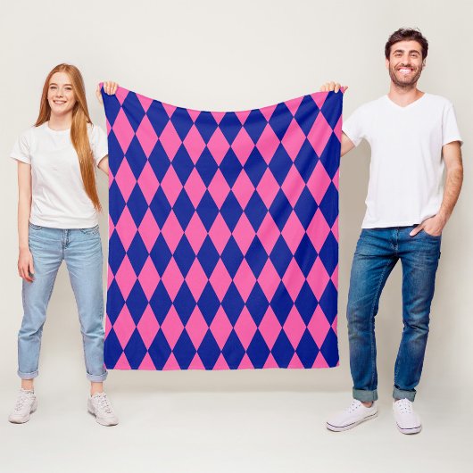 Roze en blauwe harlekijn geruite ontwerp fleece deken
