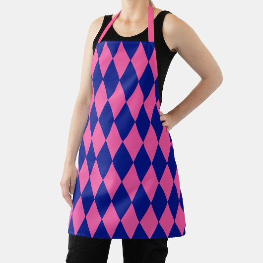 Roze en blauwe harlekijn geruite ontwerp schort