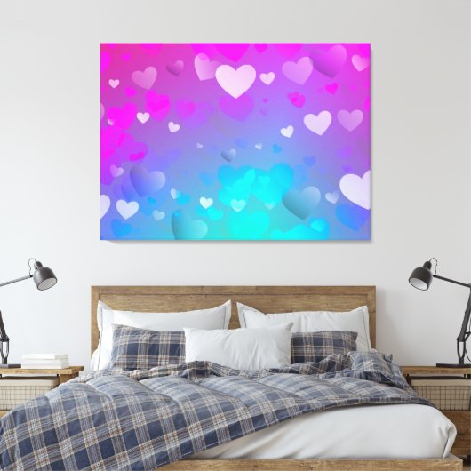 Roze en blauwe harten canvas afdruk (Insitu (Slaapkamer))