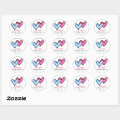 Roze en Blauwe Harten Douche Ronde Sticker (Vel)