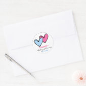 Roze en Blauwe Harten Douche Ronde Sticker (Envelop)