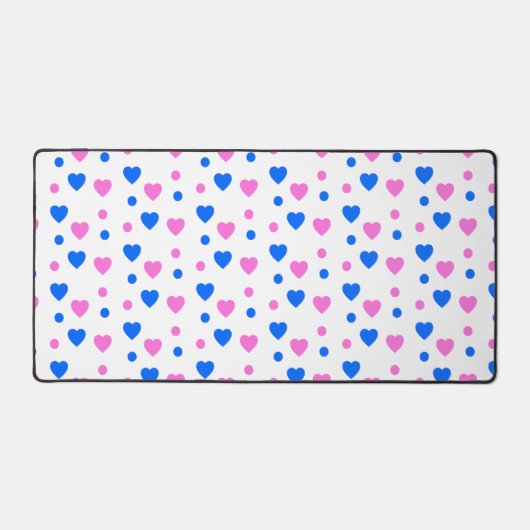 Roze en Blauwe Harten en Polka Dots Patroon Bureaumat (Voorkant)