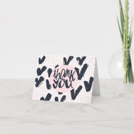 Roze en blauwe harten en stippen Modern Lettering Bedankkaart