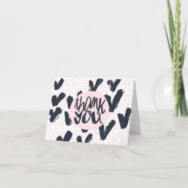 Roze en blauwe harten en stippen Modern Lettering Bedankkaart