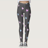 Roze en blauwe harten Patroon op grijs Leggings (Voorkant)