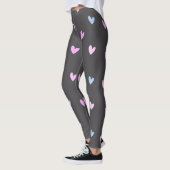 Roze en blauwe harten Patroon op grijs Leggings (Links)