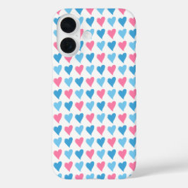 Roze en Blauwe harten Valentijn iPhone 16 Hoesje