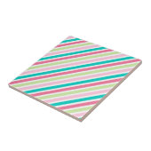 Roze en blauwe heldere strepen tegeltje (Zijkant)