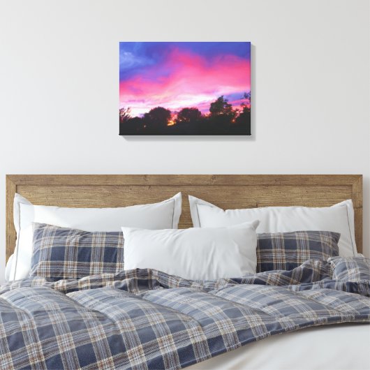 Roze en Blauwe Hemel bij Zonsondergang Olieverfsch Canvas Afdruk (Insitu (Slaapkamer))