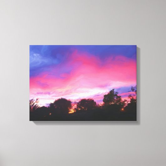 Roze en Blauwe Hemel bij Zonsondergang Olieverfsch Canvas Afdruk (Voorkant)
