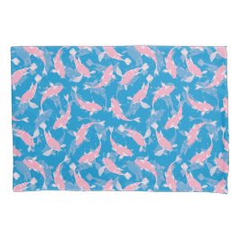 Roze En Blauwe Herhalende Motief | Koi Vis Patroon Kussensloop