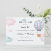 Roze en Blauwe Hete Luchtballon Geslacht Onthullen Kaart (Staand voorkant)