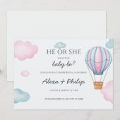 Roze en Blauwe Hete Luchtballon Geslacht Onthullen Kaart (Voorkant / Achterkant)