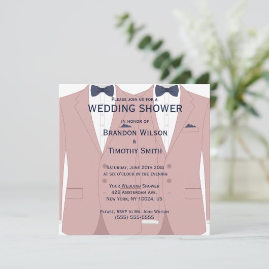 Roze en blauwe homohuwelijk bruidsuitnodigingen kaart (Staand voorkant)