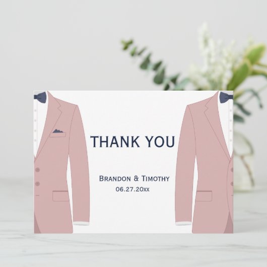 Roze en blauwe homotrouwkaarten bedanken bedankkaart (Staand voorkant)