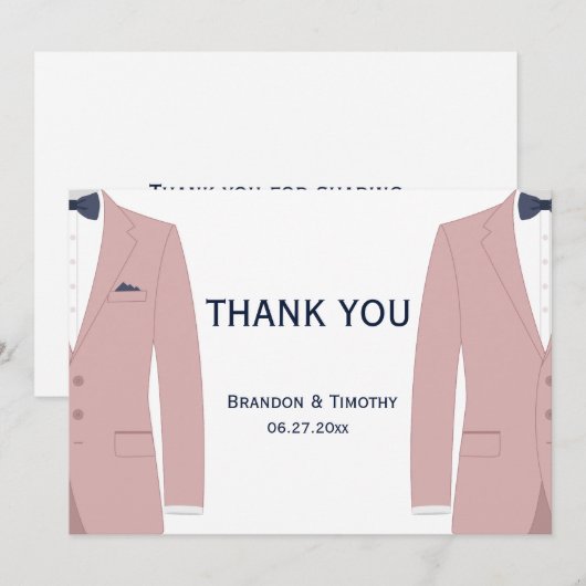 Roze en blauwe homotrouwkaarten bedanken bedankkaart (Voorkant / Achterkant)