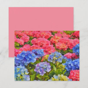 Roze en Blauwe Hortensia Bloemen Notitiekaartenset Notitiekaartje