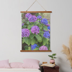 Roze en Blauwe Hortensia Bloesems Bloemstuk Hangend Wandkleed