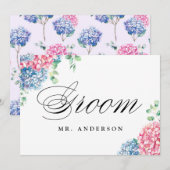 Roze en Blauwe Hortensia Bruidegom Huwelijksbord Feestdagenkaart (Voorkant / Achterkant)