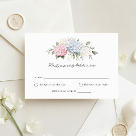 Roze en blauwe hortensia bruiloft RSVP kaart