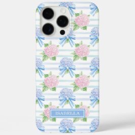Roze en Blauwe Hortensia Gestreepte iPhone 16 Pro Max Hoesje